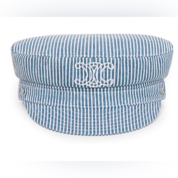 Celine Blue and White Striped Hat - Picture 1 of 4